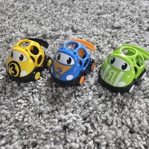 Oball Set of 3 Developmental Race Cars Yellow Blue Green Toy Vehicles